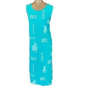 EXIST Beach Fish Graphic Print Sleeveless T-Shirt/Tank Midi Dress M Cotton